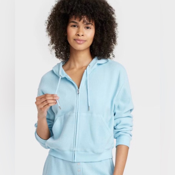 Auden Tops - NWT Auden Women's Waffle Thermal Hoodie Sweatshirt Sleep Loungewear Turquoise XS
